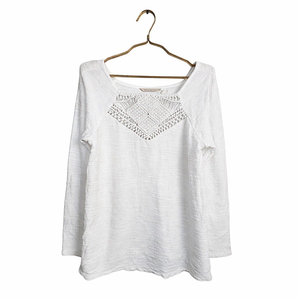 Soft Surroundings Ivory Crochet Neckline Size S Boho Textured Tunic Long Sleeve - Picture 2 of 7